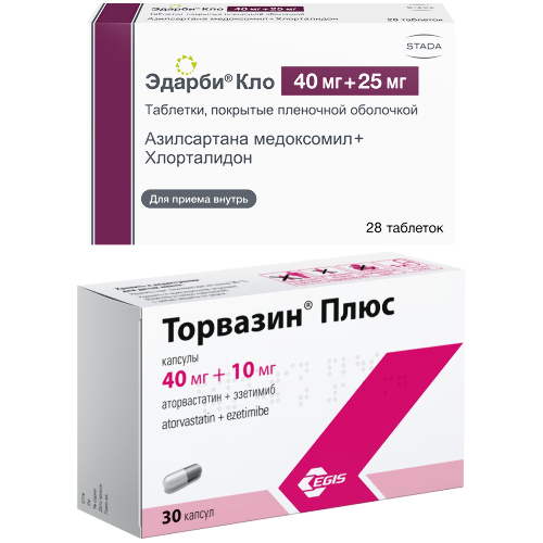 Набор ТОРВАЗИН ПЛЮС 0,04+0,01 N30 КАПС + Эдарби кло 40 мг + 25 мг 28 шт. таблетки, покрытые пленочной оболочкой по специальной ц