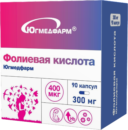 Фолиевая кислота 90 шт. капсулы массой 300 мг Югмедфарм