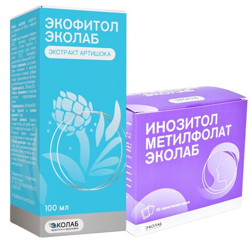 Набор Экофитол Эколаб экстракт артишока 100мл + Инозитол метилфолат Эколаб №30 порошок пак - со скидкой