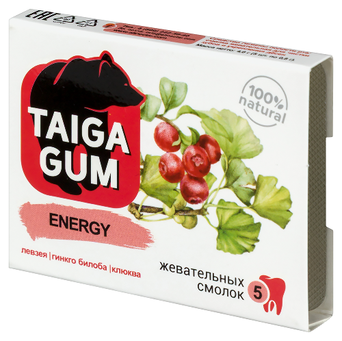 Taiga gum смолка жевательная energy из смолы лиственницы сибирской с пчелиным воском дражированная в растительной пудре 5 шт.