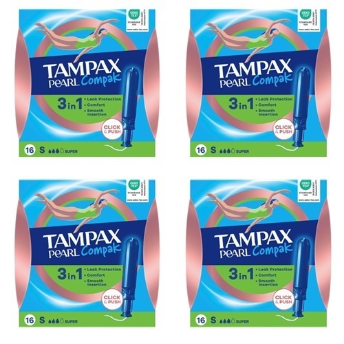 Набор из 4х Tampax тампоны compak pearl super с апплик 16 шт со скидкой