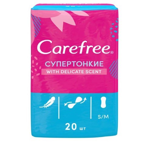 Купить Carefree супертонкие прокладки ежедневные with delicate scent гибкие дышащие в индивидуальных конвертиках 20 шт. цена