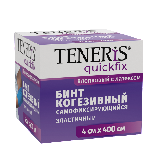 Бинт когезивный самофиксирующийся teneris quickfix cotton на тканевой основе с латексом 4 смх4 м/синий