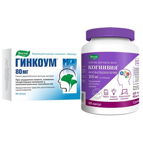 Набор КОГНИВИЯ ФОСФАТИДИЛСЕРИН N60 КАПС ПО 1Г + ГИНКОУМ 0,08 N60 КАПС
