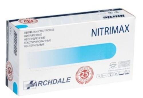 Перчатки смотровые archdale nitrimax нитриловые нестерильные неопудренные текстурированные s 50 пар/голубой