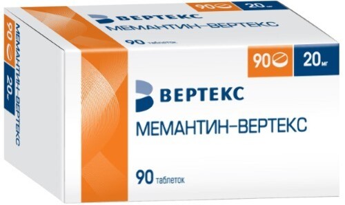 Мемантин-вертекс 20 мг 90 шт. таблетки, покрытые пленочной оболочкой блистер
