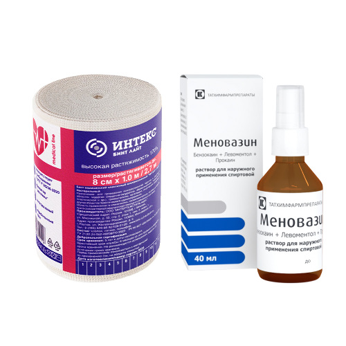 Набор Бинт эластичный компрессионный Интекс-лайт высокой растяжимости 8 смх1,0 м + Меновазин спрей 40мл - со скидкой