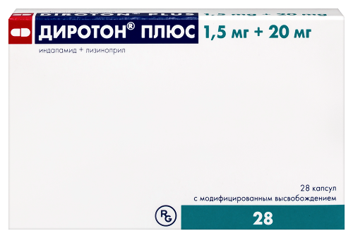 Диротон плюс 1,5 мг + 20 мг 28 шт. капсулы с модифицированным высвобождением