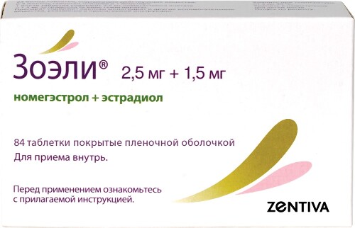 Купить Зоэли 2,5 мг + 1,5 мг 84 шт. таблетки, покрытые пленочной оболочкой цена