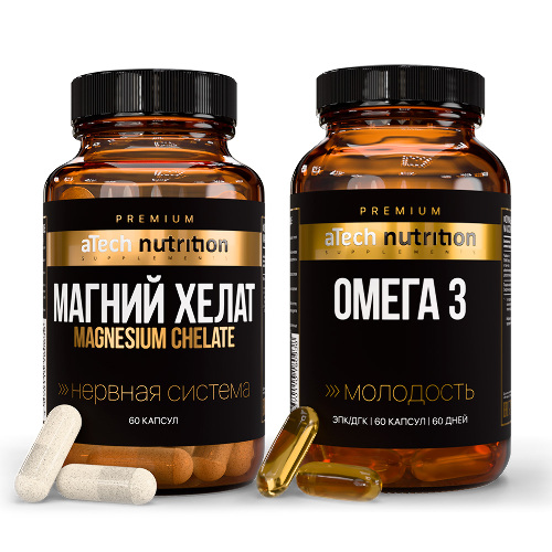 Набор Atech nutrition premium магний хелат №60 капсу + Atech nutrition premium омега 3 №60 капс со скидкой 20%