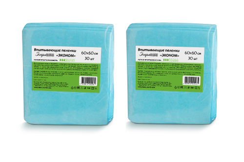 Набор из 2-х уп. Пелёнки впитывающие ЭлараKIDS "ЭКОНОМ" 60*60, 30 шт.