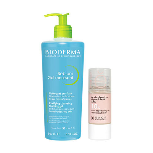 Набор Bioderma Sebium Очищающий гель 500 мл + Etat pur Сыворотка с гликолевой кислотой 10% 15 мл