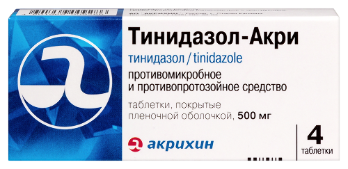Тинидазол-акри 500 мг 4 шт. таблетки, покрытые пленочной оболочкой