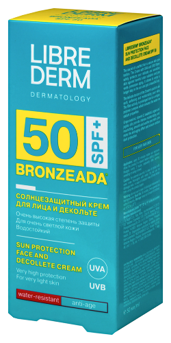Librederm bronzeada солнцезащитный крем для лица и декольте spf 50 50 мл