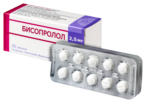 Бисопролол 2,5 мг 30 шт. таблетки, покрытые пленочной оболочкой