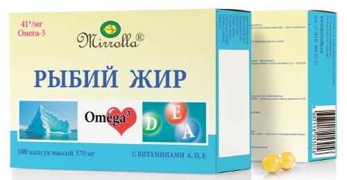Mirrolla рыбий жир с витамин а д е 100 шт. капсулы массой 370 мг