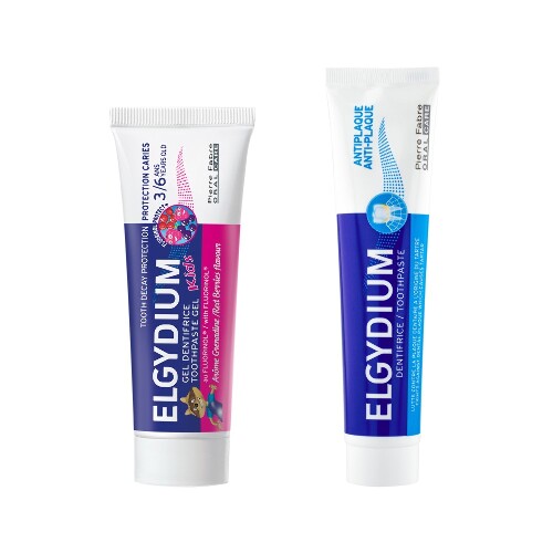 Набор ЭЛЬГИДИУМ: ЗУБНАЯ ПАСТА-ГЕЛЬ Д/ДЕТЕЙ ОТ 3 ДО 6 ЛЕТ КРАСНЫЕ ЯГОДЫ 50МЛ + ЗУБНАЯ ПАСТА ПРОТИВ ЗУБНОГО НАЛЕТА 75МЛ