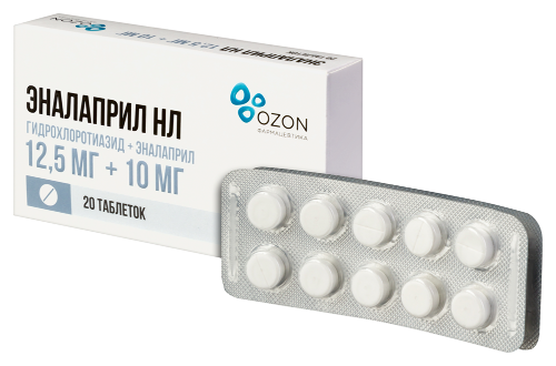 Эналаприл нл 12,5 мг + 10 мг 20 шт. таблетки