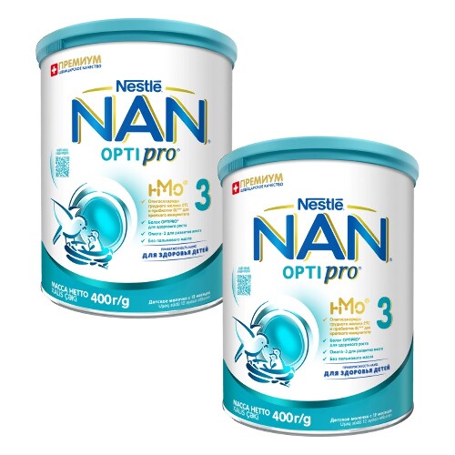 Набор NAN 3 OPTIPRO С ОЛИГОСАХАРИДАМИ 2FL И ПРОБИОТИКАМИ B LACTIS НАПИТОК МОЛОЧ СУХОЙ 400,0 со скидкой 50% на вторую упаковку