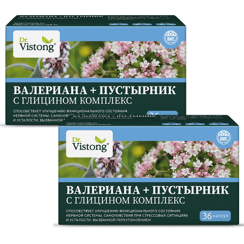 Набор из 2-х уп DR VISTONG КОМПЛЕКС ВАЛЕРИАНА+ПУСТЫРНИК С ГЛИЦИНОМ N36 КАПС ПО 0,45Г