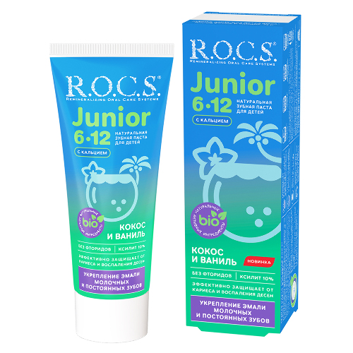 Rocs зубная паста junior кокос и ваниль для детей 74 гр