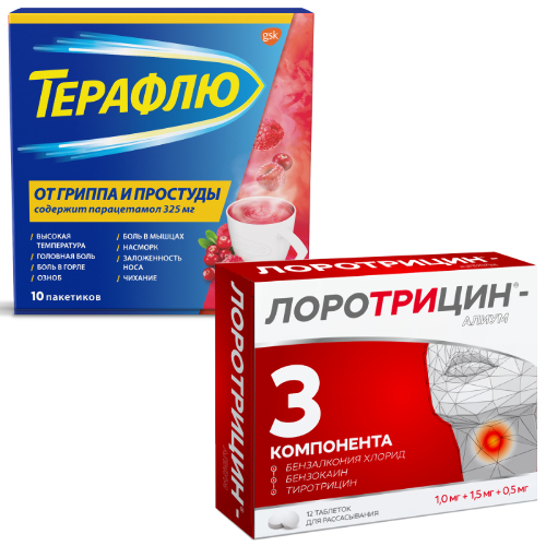 Набор ЛОРОТРИЦИН-АЛИУМ N12 ТАБЛ + Терафлю отгриппа и простуды N10 пак пор/лесные ягоды