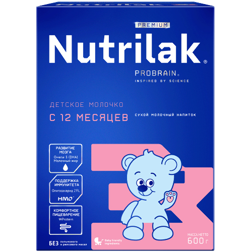 Nutrilak premium 3 детское молочко напиток сухой молочный с 12 мес 600г