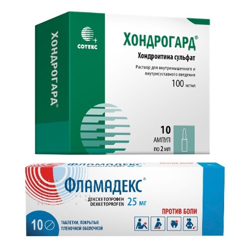 Набор Хондрогард р-р в/м в/суст 100мг/мл 2мл №10 амп + Фламадекс таб 25мг №10 - со скидкой