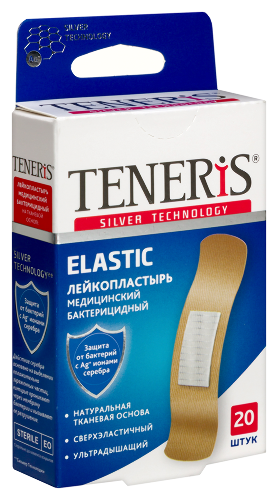 Лейкопластырь teneris медицинский бактерицидный на тканевой основе 7,6х1,9 см 20 шт./ elastic