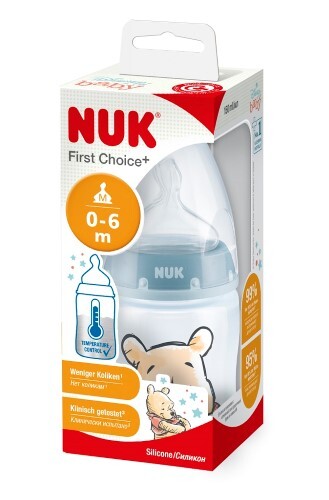 Купить Nuk fc+ бутылочка полипропиленовая с индикатором температуры с соской из силикона m 0-6m дисней винни 150 мл/голубая цена