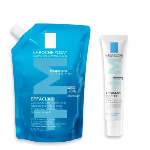Набор LA ROCHE-POSAY EFFACLAR: гель очищающий/сменный блок + DUO+M корректирующий крем-гель для проблемной кожи тройной