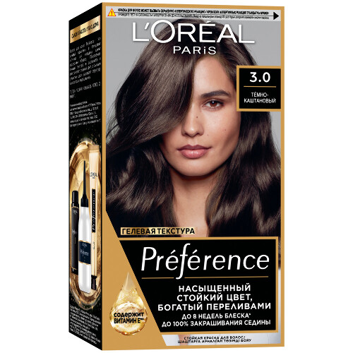 Купить Loreal paris preference краска стойкая для волос в наборе оттенок 3.0 /бразилия/ цена