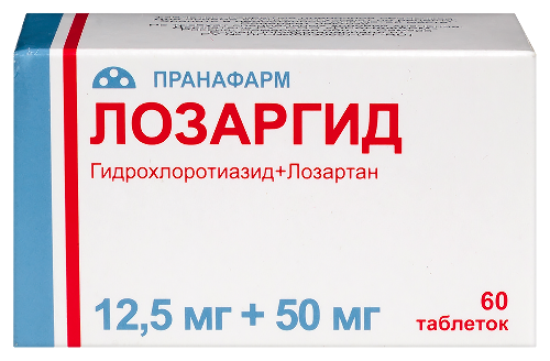 Лозаргид 12,5 мг+50 мг 60 шт. таблетки, покрытые пленочной оболочкой