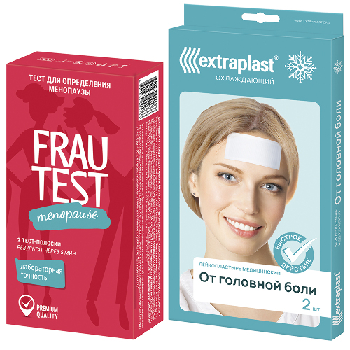 НАБОР EXTRAPLAST ПЛАСТЫРЬ ОТ ГОЛОВНОЙ БОЛИ N2 + ТЕСТ ДЛЯ ОПРЕДЕЛЕНИЯ МЕНОПАУЗЫ FRAUTEST 2шт.