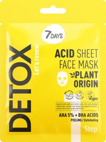 Купить 7 DAYS detox маска для лица тканевая отшелушивающая с ана (5%) и вна-кислотами 1 шт. цена