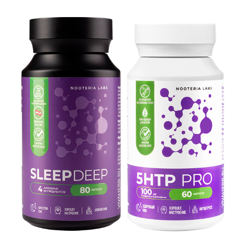 Набор из 1 уп. NOOTERIA LABS СЛИП ДИП N80 КАПС ПО 740МГ+1 уп. NOOTERIA LABS 5HTP PRO (5-ГИДРОКСИТРИПТОФАН) N60 КАПС ПО 260МГпо с