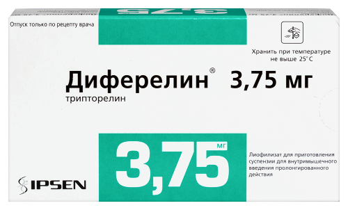 Диферелин 3,75 мг 1 шт. флакон лиофилизат для приготовления суспензии для внутримышечного введения пролонгированного действия+растворитель