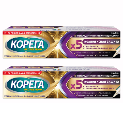 Набор Корега professional крем для фиксации зубных протезов комплексная защита 40,0 со скидкой 40% на вторую упаковку