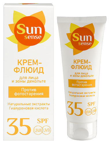 Купить SUN SENSE КРЕМ-ФЛЮИД ДЛЯ ЛИЦА И ЗОНЫ ДЕКОЛЬТЕ ПРОТИВ ФОТОСТАРЕНИЯ SPF-35 75МЛ/ЭРКАФАРМ/ цена