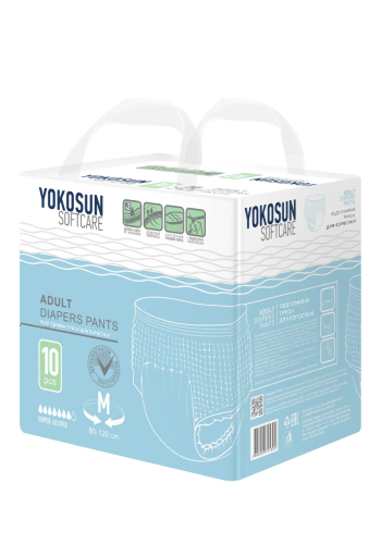 Yokosun подгузники-трусы для взрослых размер m (объем талии 80-120 см) 10 шт.