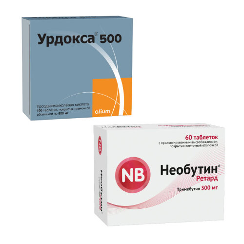 Набор для терапии желчнокаменной болезни Урдокса 500 (500 мг 100 таб) + Необутин Ретард таб. 300 мг №60 со скидкой 15%