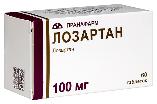 Лозартан 100 мг 60 шт. таблетки, покрытые пленочной оболочкой