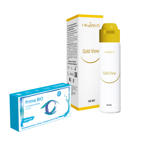 Набор OKVISION PRIMA BIO SPHERICAL 8,6/14,2 N6/-1,75/  мягкие линзы + OKVISION GOLD VIEW 100 мл р-р д/ухода за линзами