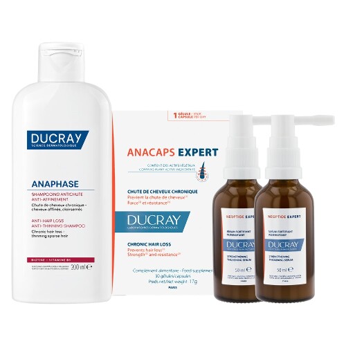 Набор DUCRAY: NEOPTIDE EXPERT СЫВОРОТКА УКРЕПЛЯЮЩ 2X50МЛ + ANAPHASE ШАМПУНЬ ПРОТИВ ХРОНИЧ ВЫПАД 200МЛ + АНАКАПС ЭКСПЕРТ №30 КАПС