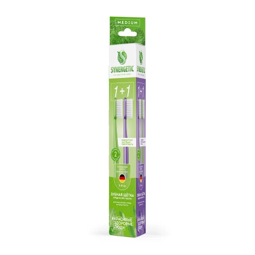 Зубная щетка для взрослых eco dental care medium 2 шт./фиолетовая +зеленая/
