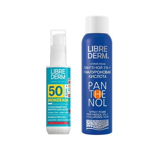 Набор ЛИБРИДЕРМ: молочко солнцезащитное д/детей SPF50 50мл + спрей-пена ...