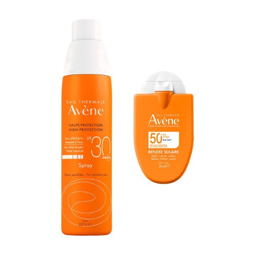 Набор AVENE: СПРЕЙ СОЛНЦЕЗАЩИТ SPF30 200МЛ + СОЛНЦЕЗАЩИТ КОМПАКТ-ЭМУЛЬСИЯ Д/ВСЕЙ СЕМЬИ SPF50+ 30МЛ