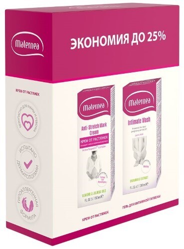 Купить Maternea набор/крем от растяжек 150 мл+гель для интимной гигиены 200 мл/ цена