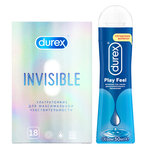 Набор Презервативы Durex Invisible (ультратонкие) Презервативы 18 + Гель Durex FEEL 50ML для повыш чувствительности