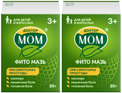 ДОКТОР МОМ® ФИТО МАЗЬ 1 шт х 2, 20 г. при гриппе и простуде, при насморке, заложенности носа, мышечных болях, болях в спине, 3+